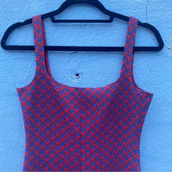 American Apparel fitted mini dress, stretchy, blue & red, zig zag, Large - Picture 5 of 10